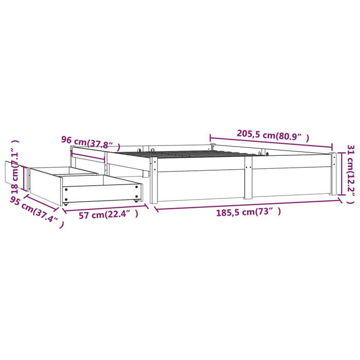 Cadru de pat cu sertare Super King, alb, 180x200 cm WALTI