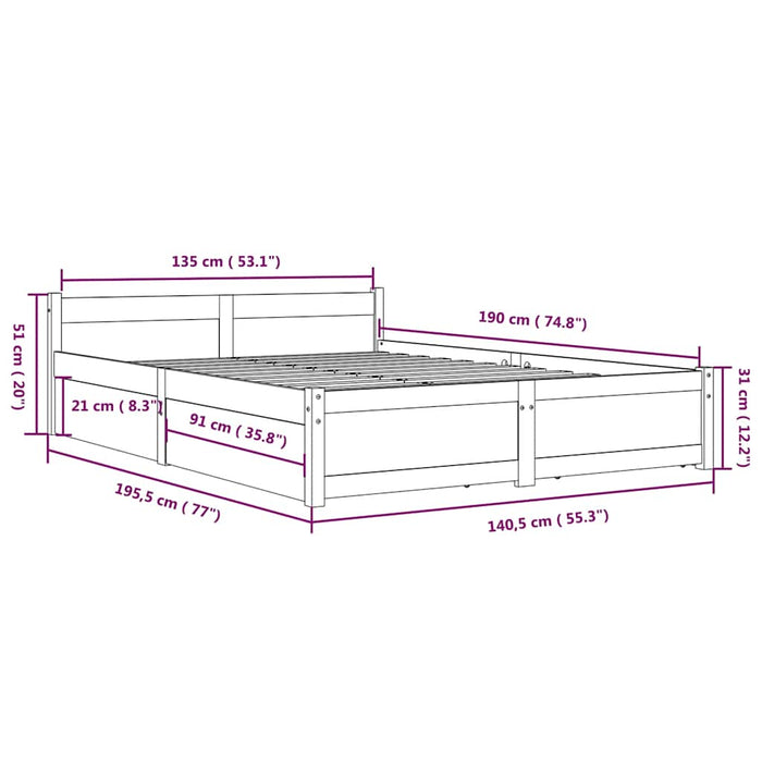 Cadru de pat cu sertare Double, alb, 135x190 cm - WALTI WALTI
