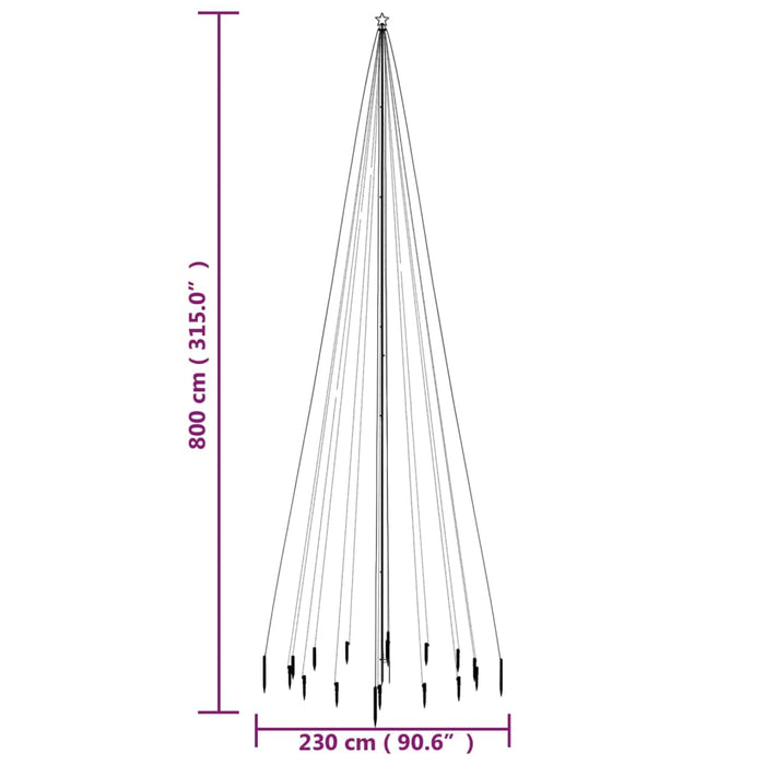 Brad de Crăciun cu țăruș, 1134 LED-uri, alb cald, 800 cm WALTI