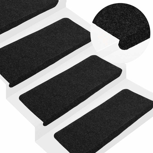 Covorașe scări autoadezive, 15 buc., negru, 65x24,5x3,5 cm - WALTI WALTI