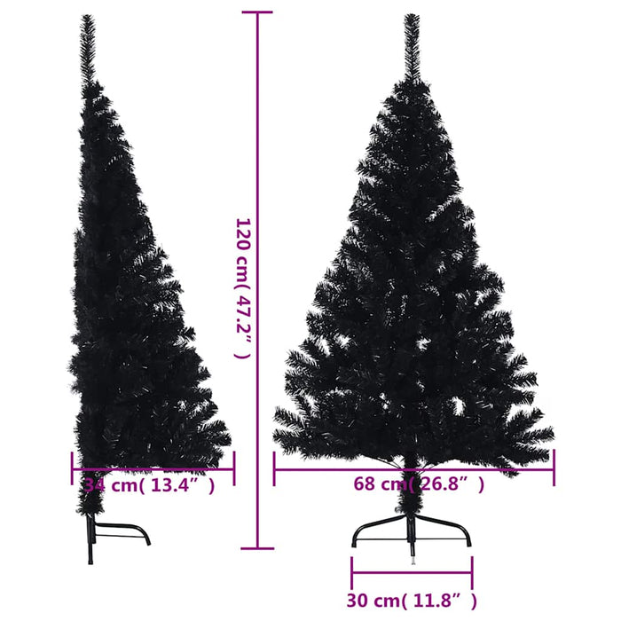 Jumătate brad de Crăciun artificial cu suport, negru 120 cm PVC - WALTI WALTI