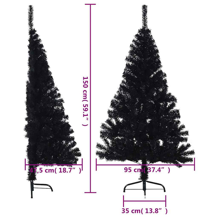 Jumătate de brad de Crăciun cu suport, negru, 150 cm, PVC - WALTI WALTI
