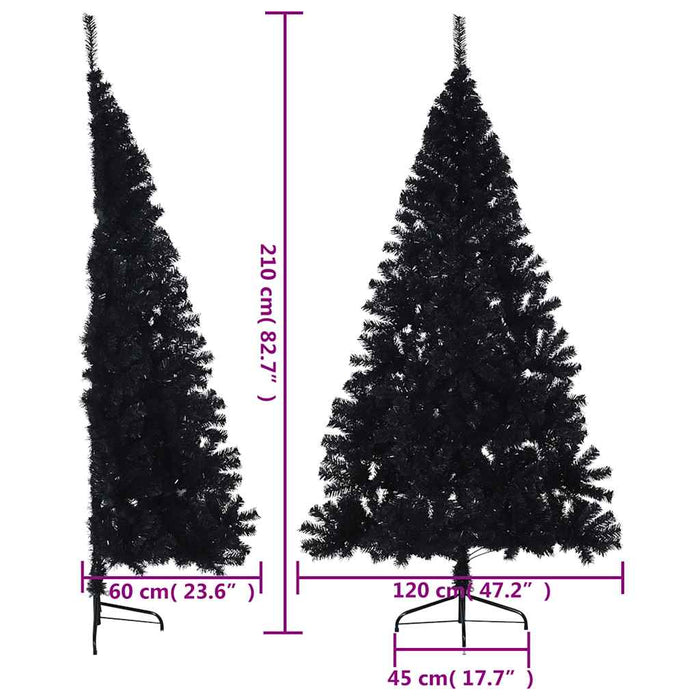 Jumătate brad de Crăciun artificial cu suport, negru 210 cm PVC WALTI
