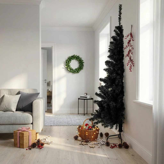 Jumătate brad de Crăciun artificial cu suport, negru 210 cm PVC WALTI