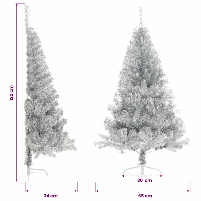Jumătate brad de Crăciun cu suport, argintiu, 120 cm, PET WALTI