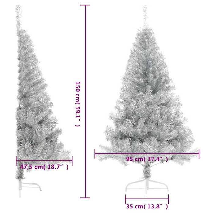 Jumătate brad de Crăciun cu suport, argintiu, 150 cm, PET - WALTI WALTI