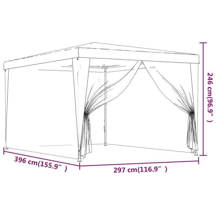 Cort de petrecere cu 4 pereți din plasă, albastru, 3x4 m, HDPE - WALTI WALTI
