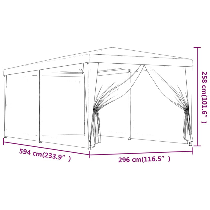 Cort de petrecere cu 6 pereți din plasă, albastru, 3x6 m, HDPE - WALTI WALTI