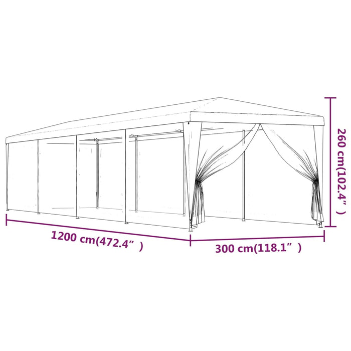 Cort de petrecere cu 10 pereți din plasă, albastru, 3x12 m HDPE - WALTI WALTI