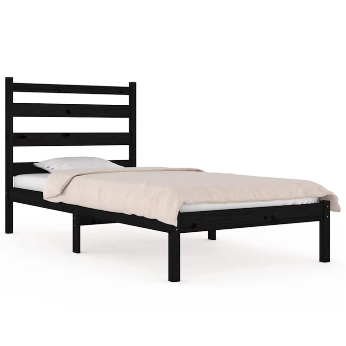 Cadru de pat mic single, negru, 75x190 cm, lemn masiv de pin WALTI