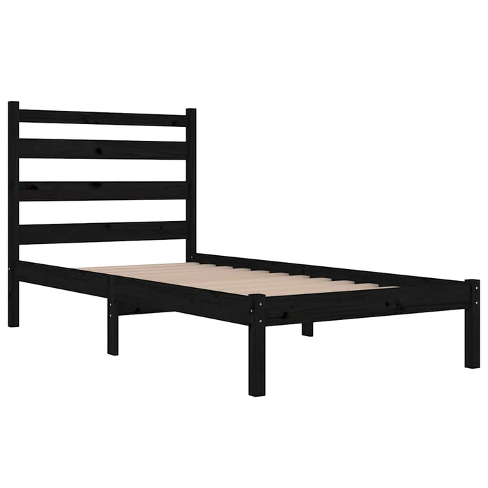 Cadru de pat mic single, negru, 75x190 cm, lemn masiv de pin WALTI