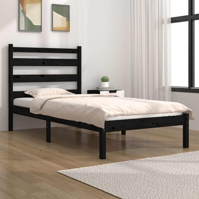 Cadru de pat mic single, negru, 75x190 cm, lemn masiv de pin WALTI