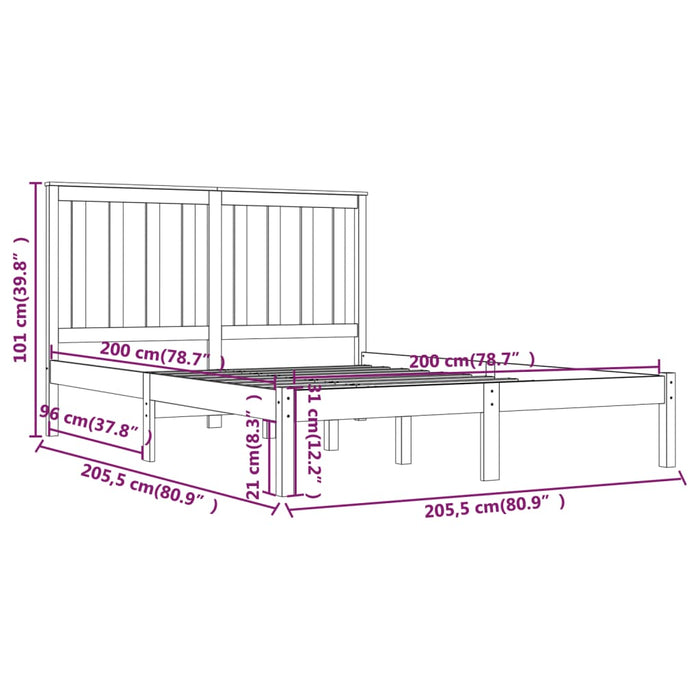 Cadru de pat, gri, 200x200 cm, lemn masiv de pin WALTI