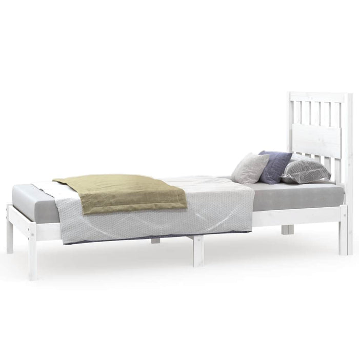 Cadru de pat mic single, alb, 75x190 cm, lemn masiv de pin WALTI