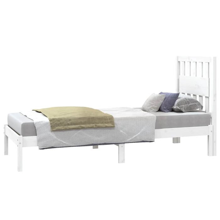 Cadru de pat mic single, alb, 75x190 cm, lemn masiv de pin WALTI