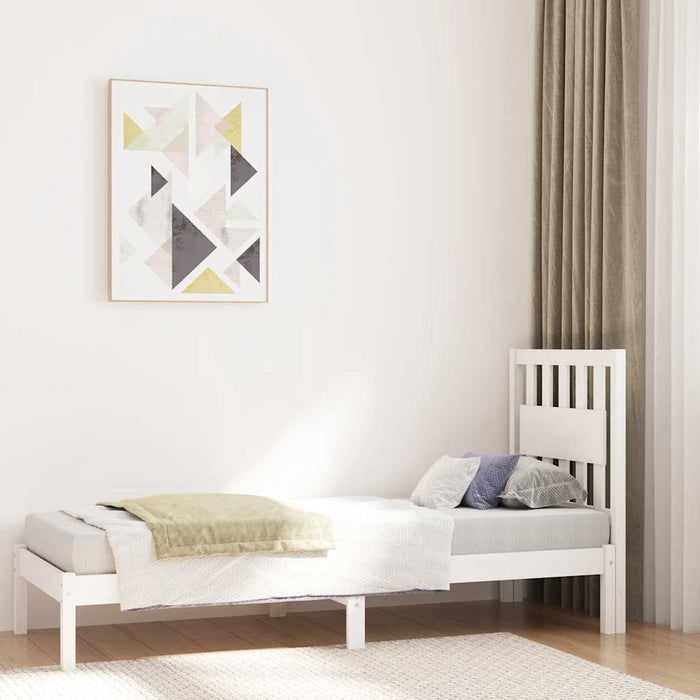 Cadru de pat mic single, alb, 75x190 cm, lemn masiv de pin WALTI