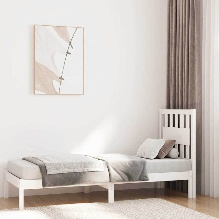 Cadru de pat mic single, alb, 75x190 cm, lemn masiv de pin WALTI