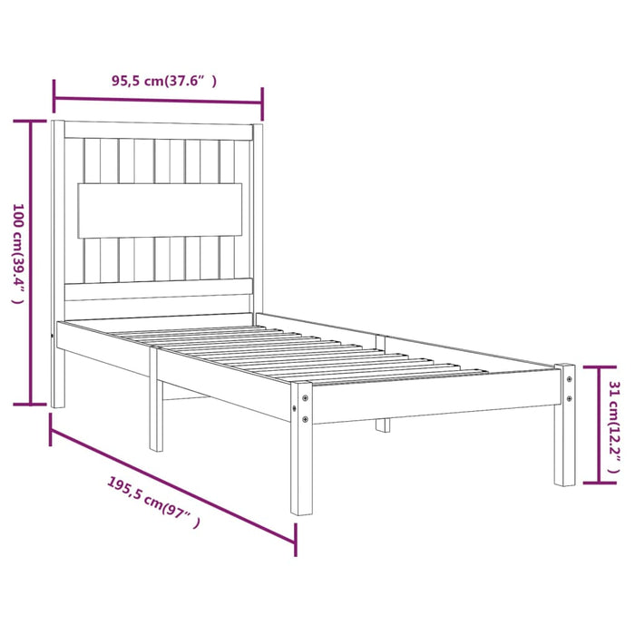 Cadru de pat single, alb, 90x190 cm, lemn masiv de pin WALTI