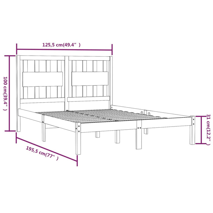 Cadru de pat mic dublu, alb, 120x190 cm, lemn masiv de pin WALTI