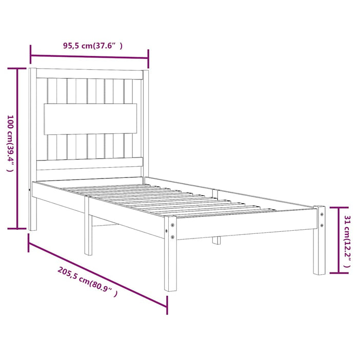 Cadru de pat, gri, 90x200 cm, lemn masiv de pin WALTI