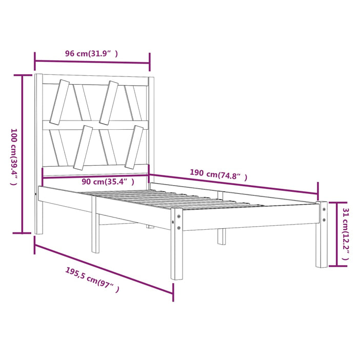 Cadru de pat single, alb, 90x190 cm, lemn masiv de pin WALTI