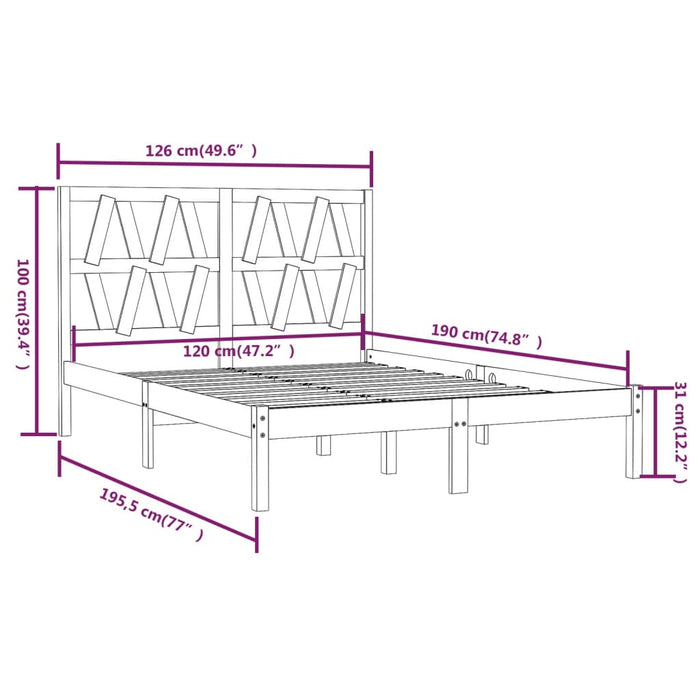 Cadru de pat mic dublu, alb, 120x190 cm, lemn masiv de pin WALTI