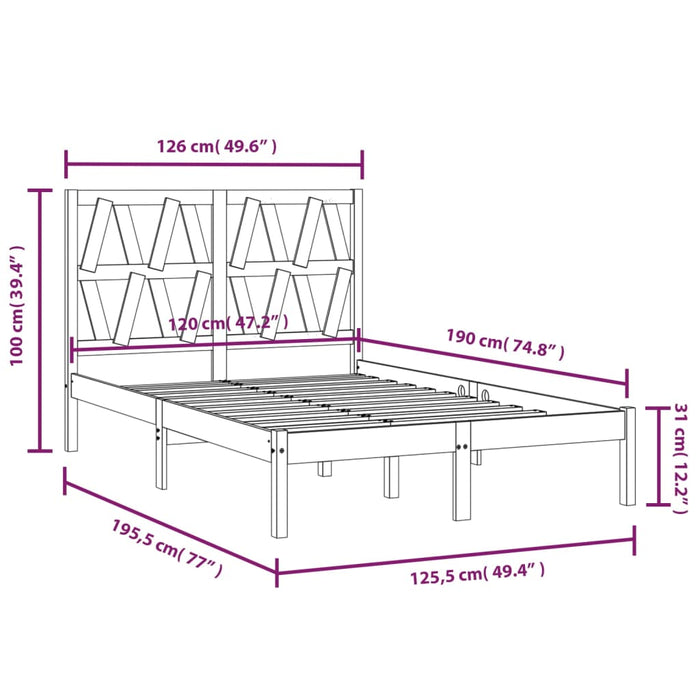 Cadru de pat mic dublu, negru, 120x190 cm, lemn masiv de pin WALTI