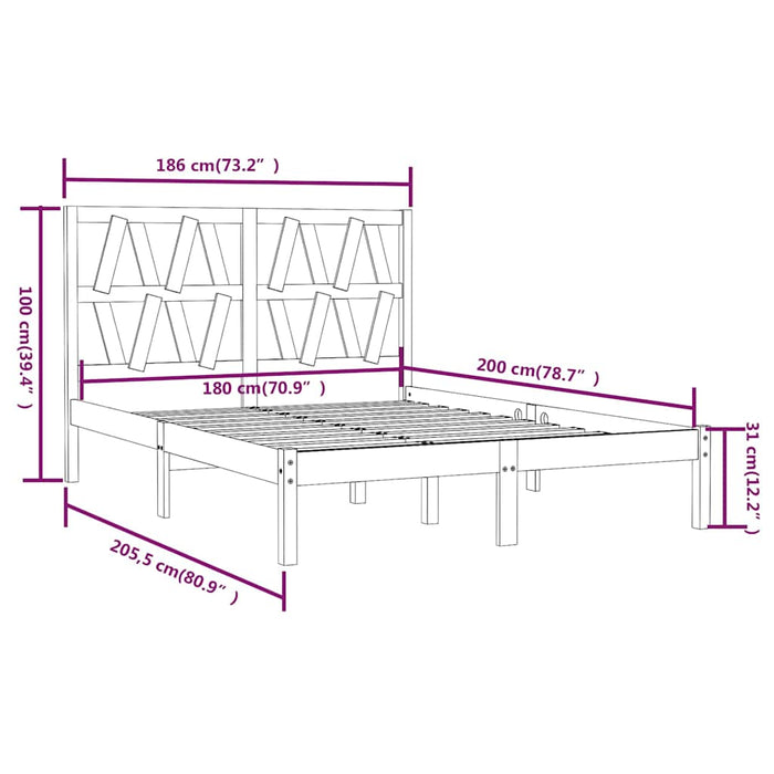 Cadru de pat Super King, gri, 180x200 cm, lemn masiv de pin WALTI