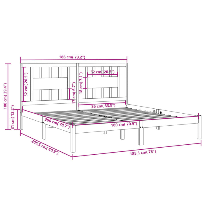 Cadru de pat Super King, alb, 180x200 cm, lemn masiv WALTI