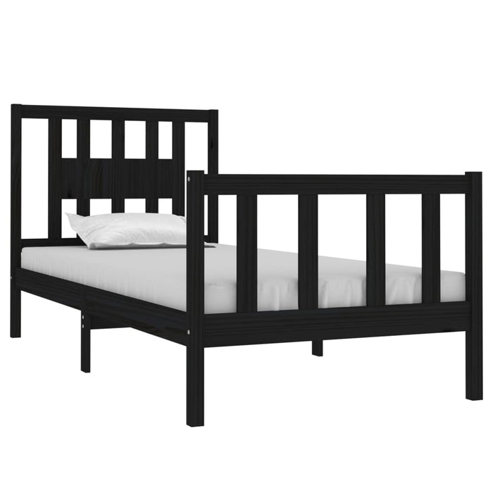 Cadru de pat mic single, negru, 75x190 cm, lemn masiv - WALTI WALTI