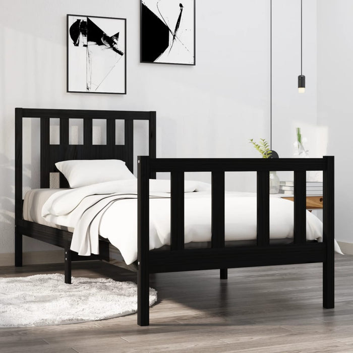 Cadru de pat mic single, negru, 75x190 cm, lemn masiv - WALTI WALTI