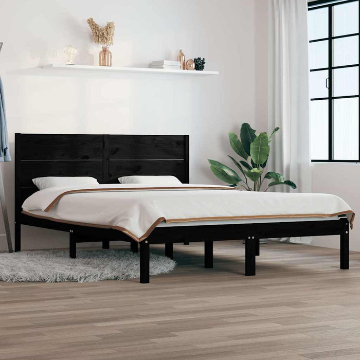 Cadru de pat, negru, 140x190 cm, lemn masiv de pin WALTI
