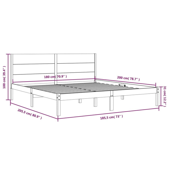 Cadru de pat Super King, alb, 180x200 cm, lemn masiv WALTI