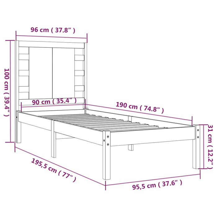 Cadru de pat single, 90x190 cm, lemn masiv WALTI