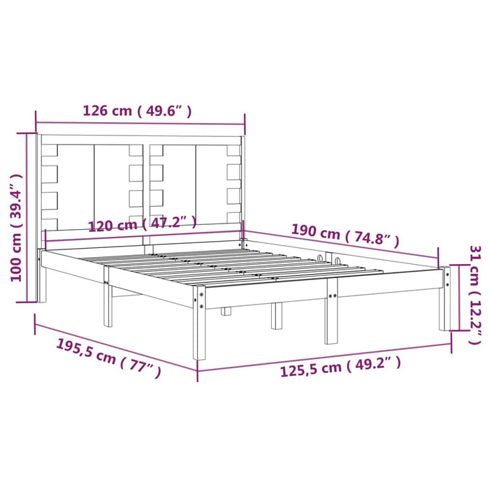 Cadru de pat mic dublu, 120x190 cm, lemn masiv WALTI