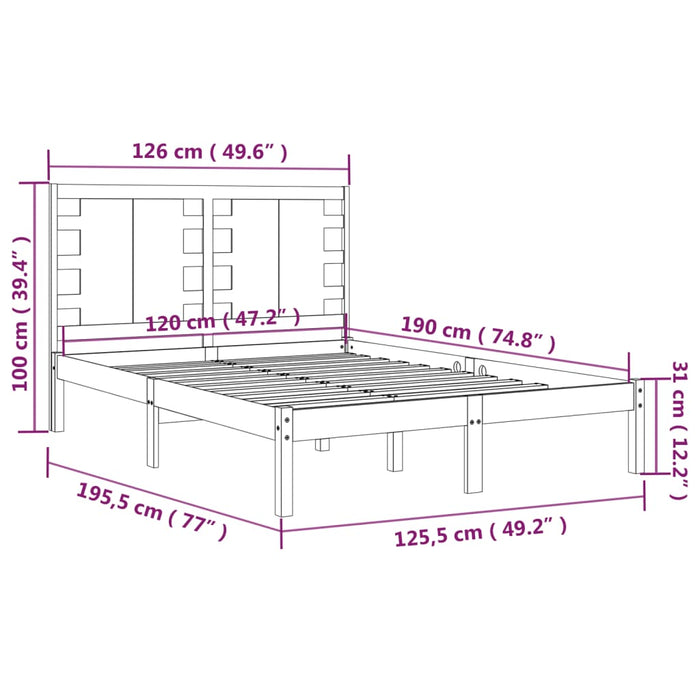 Cadru de pat mic dublu, alb, 120x190 cm, lemn masiv WALTI