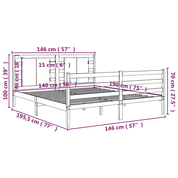 Cadru de pat, gri, 140x190 cm, lemn masiv de pin WALTI