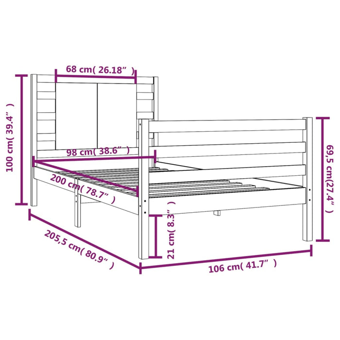 Cadru pat fără saltea, alb, 100x200 cm, lemn masiv pin WALTI