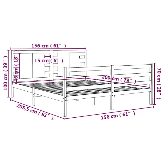 Cadru de pat King Size, maro miere, 150x200 cm, lemn masiv pin WALTI