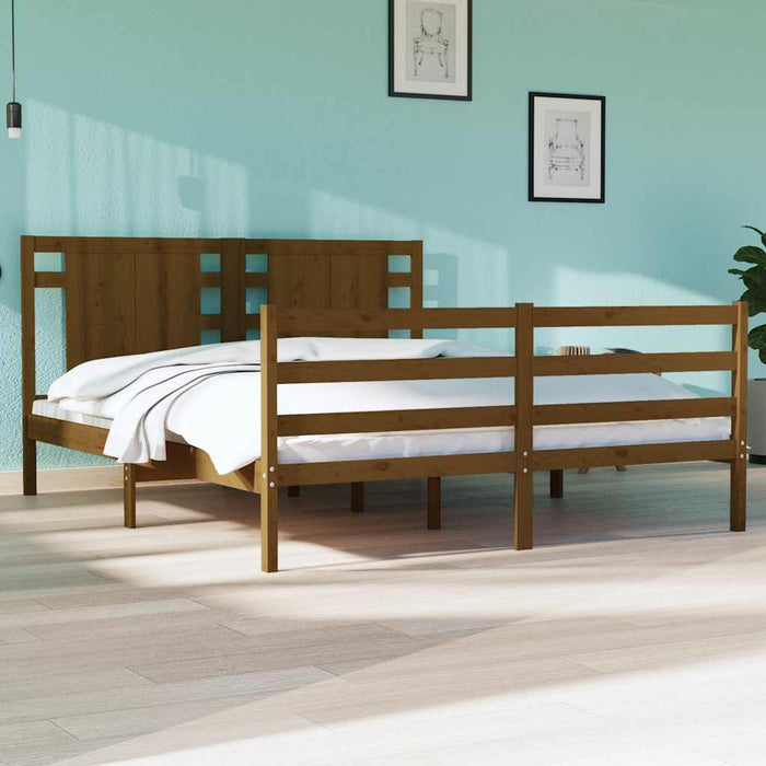 Cadru de pat King Size, maro miere, 150x200 cm, lemn masiv pin WALTI