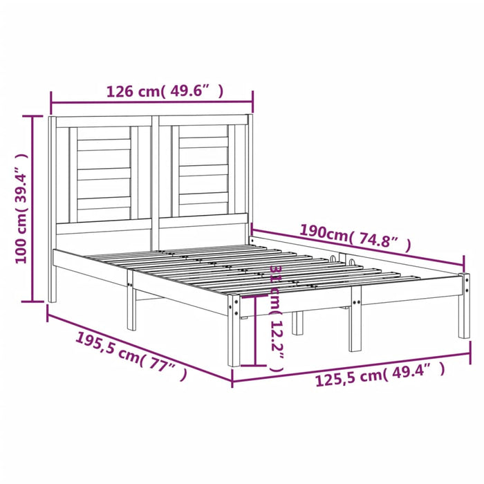 Cadru de pat mic dublu, alb, 120x190 cm, lemn masiv WALTI