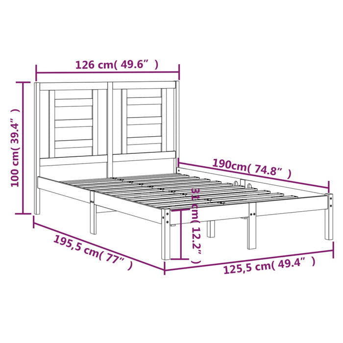 Cadru de pat mic dublu, negru, 120x190 cm, lemn masiv WALTI