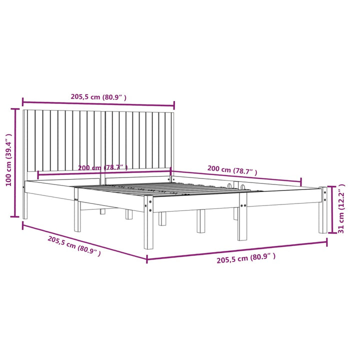 Cadru de pat fără saltea, alb, 200x200 cm, lemn masiv pin WALTI