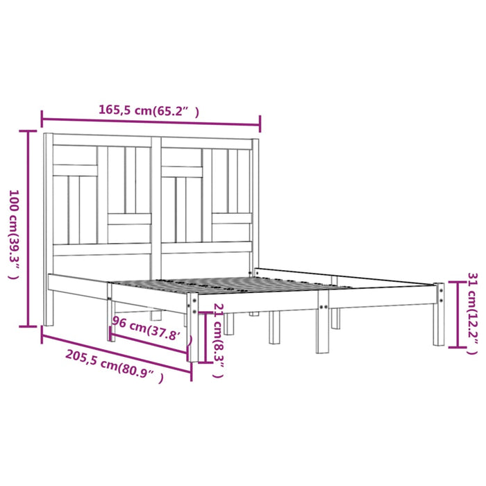 Cadru de pat fără saltea, 160x200 cm, lemn masiv pin - WALTI WALTI