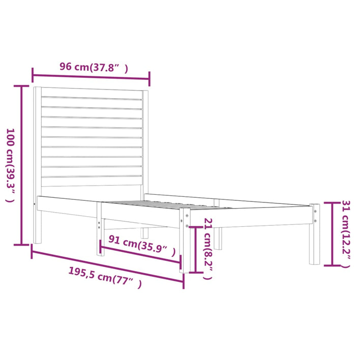 Cadru de pat single, 90x190 cm, lemn masiv WALTI