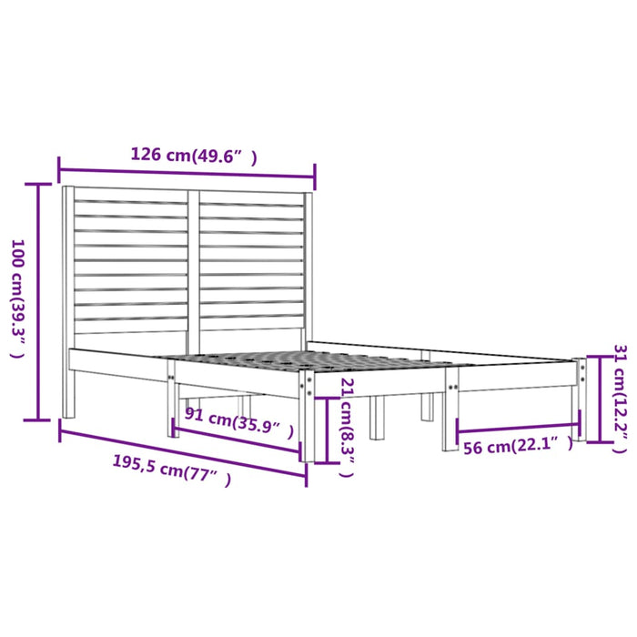 Cadru de pat mic dublu, alb, 120x190 cm, lemn masiv WALTI