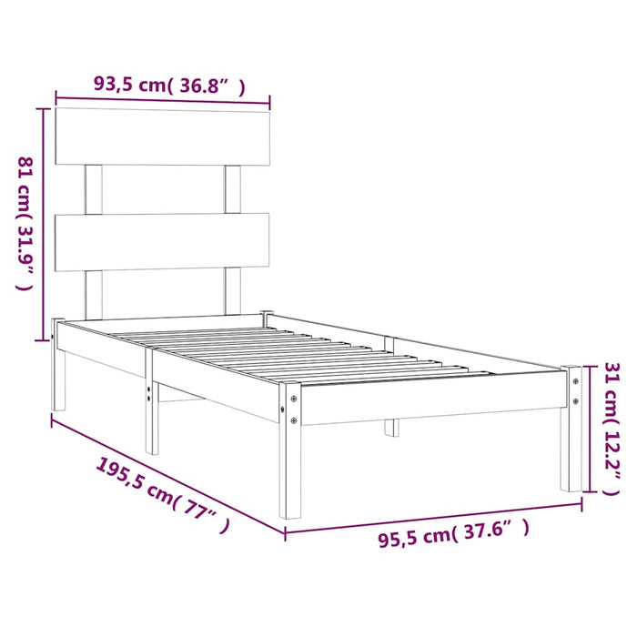 Cadru de pat single, 90x190 cm, lemn masiv WALTI