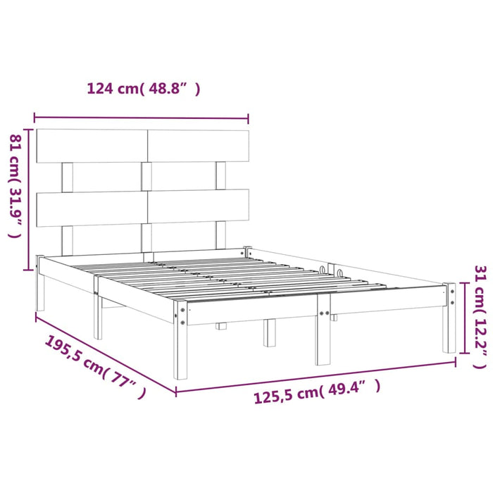 Cadru de pat mic dublu, alb, 120x190 cm, lemn masiv WALTI