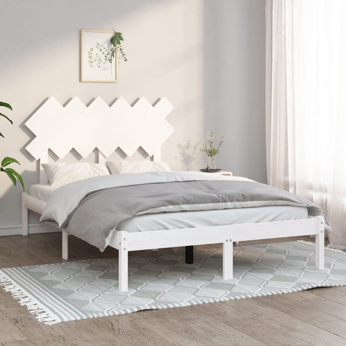 Cadru de pat mic dublu, alb, 120x190 cm, lemn masiv WALTI