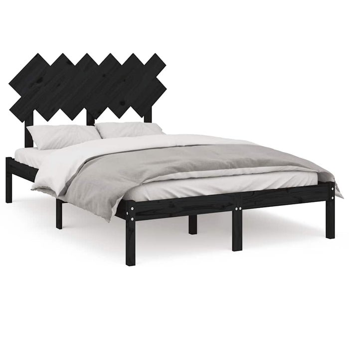 Cadru de pat dublu, negru, 135x190 cm, lemn masiv WALTI